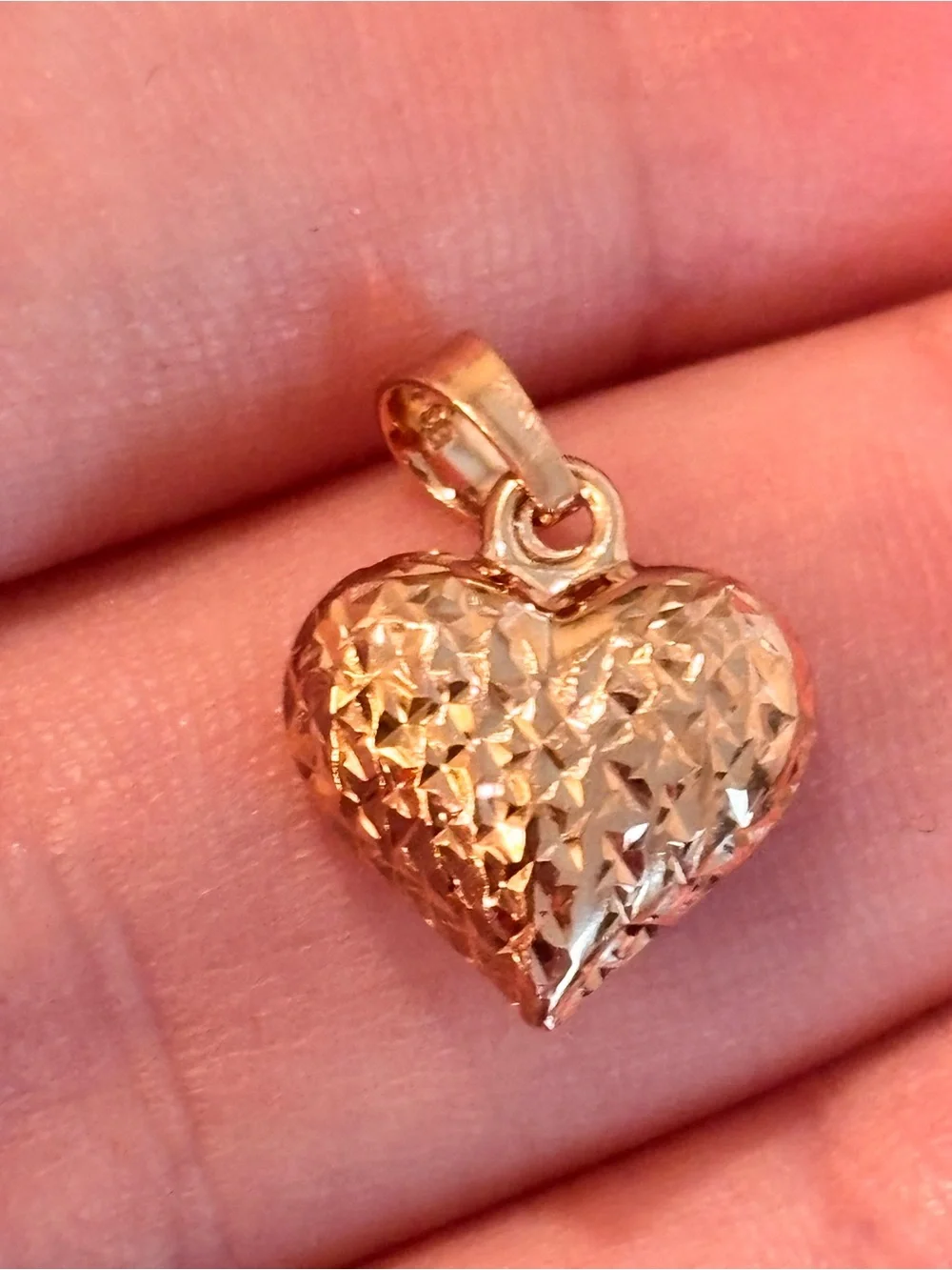 14k Rose Gold Diamond Cut Puffy Heart Pendant NEW Made in Italy